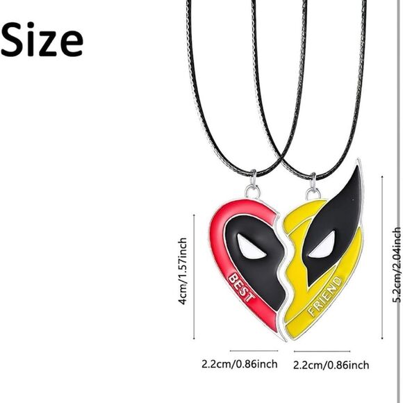 NWT Deadpool & Wolverine Necklace Matching Best Friends Half Heart Shaped - Picture 3 of 3